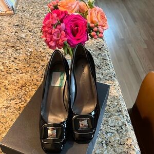 Black Patent Leather Chunky Pumps